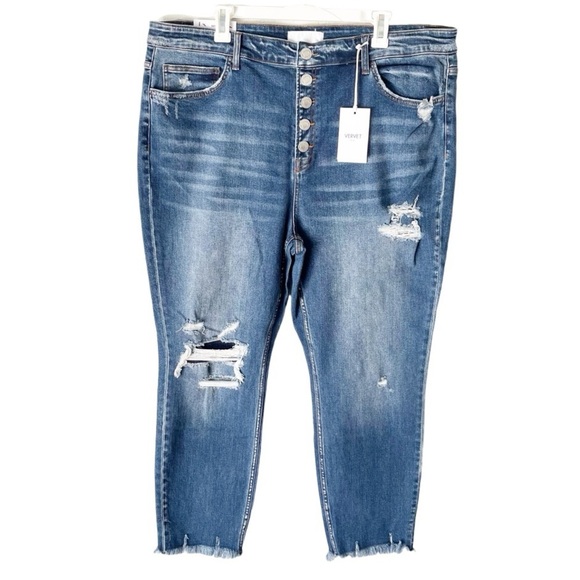 Vervet Blue Jeans Women's 22 Haylie High Rise Skinny Button Fly Distressed NWT - Picture 1 of 10